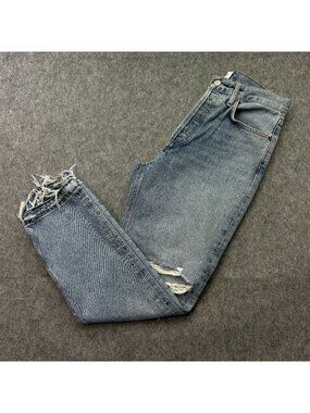 Agolde Riley High Rise Straight Crop Jeans Women's Size 27 Button Fly Distressed